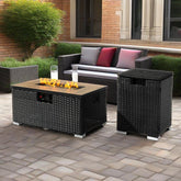 32" Propane Gas Fire Pit Table with Propane Tank Cover 2-Pieces, 50000 BTU Rectangular Steel Fire Pit with Beautiful Wicker Base for Outside Garden-Dark Gray