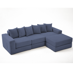10-in-1 Convertible Sofa Sectional ,Corner Couch , Convertible Floor Sleeper Sofa,Corduroy,Side Pocket,No Assembly,DIY,L Shaped Modular Sofa,6 Pillows,Blue