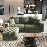 82.7 "Plush Corduroy 3-Seat Sofa,Modern Comfy Upholstered Sofa Cloud Couch,Deep Seat Couches with Soft Pillows and 1 Ottomans,Convertible Sofa Lounge Chair,Green(Old SKU:W1885S00149)