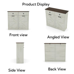 Farmhouse Double Tilt Out Trash Cabinet for 20 Gallon Trash Cans, Free Standing Recycling Cabinet with Hideaway Drawer, Barn Door Style Laundry Sorter Cabinet, Tilt Out Trash Cabinet for Kitchen