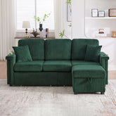 UNITED WE WIN L-Shaped Sectional Sofa with Pull-Out Storage,Ottoman & Pillows 3-Seat with USB Charging,Cup Holder, Convertible Design for Living Room, Apartment, Corduroy Fabric