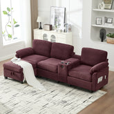 UNITED WE WIN L-type multifunctional corduroy sofa: 4-seater segmented design with cup holder/USB interface/storage box, equipped with movable console+Ottoman style storage space, optimized for Apt.