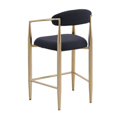 Modern Boucle Bar Stools Set of 2 Modern Upholstered Bar Height Barstools Vintage High Island Chairs with Metal Frame/Back/Arms for Kitchen/Home Pub/Dining Room