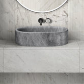 Carrara Gray natural marble bathroom vessel sink, semi-polished surface, natural stone, genuine marble, real marble, 23.6x15.7xH5.9 Inches/600X400XH150 mm
