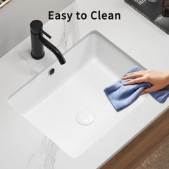 Rectangular Undermount Bathroom Sink Vessel Sink,Undermount Bathroom Sink Rectangle, White Ceramic Lavatory Vanity Basin with Overflow