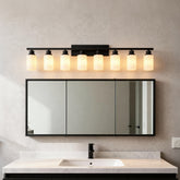 Wall Lamp 8-Light ,Bathroom Vanity Light, Matte Black Bathroom Light Fixtures, Modern Wall Light with Glass Shade, Wall Sconce Lighting for Bedroom Living Room(NO INCLUDED BULBS)-E26