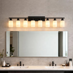 Wall Lamp 8-Light ,Bathroom Vanity Light, Matte Black Bathroom Light Fixtures, Modern Wall Light with Glass Shade, Wall Sconce Lighting for Bedroom Living Room(NO INCLUDED BULBS)-E26