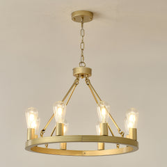 Wagon Wheel Chandelier Farmhouse Modern Small Round Chandelier for Living Room Kitchen Island Foyer Hallway Entryway Bedroom Dining Room Light Fixture Ceiling Hanging--Gold-E12--No Included Bulbs