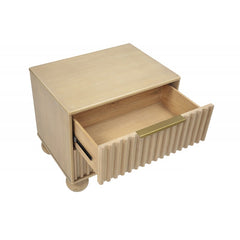 Modern Bedroom 2 Drawer Nightstand with Fluted Panels, Wooden Bedside Table, Rounded Legs, Light Oak