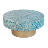 35x35x16" Unique Hyperion Capiz Inlay Drum Coffee Table with Gold Pedestal Base