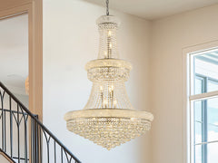 32-Inch Silver Crystal Chandelier, 27-Light French Empire Ceiling Light with LED Bulbs, Adjustable 59-Inch Chain, 3000K Warm Light, Perfect for Dining Room, Living Room, and Foyer