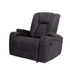 Transitional Style Glider Recliner Channel Back And Seat Design Cup Holder Lift Up Armrest Dark Gray Finish
