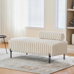 49.6" Wide Upholstered Mini Loveseat with Metal Legs, 2-Seater Small Sofa End of Bed Bench Window Ottoman Footrest with Adjustable Back for Living Room Bedroom Entryway Hallway Small Space, Beige