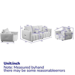 3 Seater + 1 Seater +1 Seater, Combo Sofa Modern Living Room Sofa, Teddy Sofa, Wooden Frame, 5 Cushions, Apartment Sofa Furniture