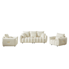 3 Seater + 1 Seater +1 Seater, Combo Sofa Modern Living Room Sofa, Teddy Sofa, Wooden Frame, 5 Cushions, Apartment Sofa Furniture