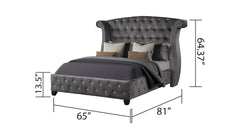 Sophia Modern style Crystal Tufted Queen Bed made with wood in Gray (CA Inventory)