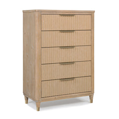 Modern Aesthetic Natural Wood Finish Ample Storage Space 1pc Tall Chest Fully Extension Glide Brass-accented Hardware