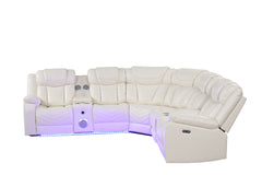 Challenger Modern Style Recliner Sectional Sofa, Built in USB-C Ports & Bluetooth, made with Wood & Faux Leather in Ice ( NJ INVENTORY)