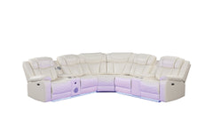 Challenger Modern Style Recliner Sectional Sofa, Built in USB-C Ports & Bluetooth, made with Wood & Faux Leather in Ice ( NJ INVENTORY)