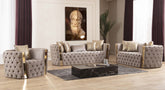 Naomi Button Tufted Chair with Velvet Fabric and Gold Accent in Taupe same asG150109212 (NJ INVENTORY)