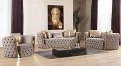 Naomi Button Tufted Chair with Velvet Fabric and Gold Accent in Taupe same asG150109212 (NJ INVENTORY)