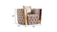 Naomi Button Tufted Chair with Velvet Fabric and Gold Accent in Taupe same asG150109212 (NJ INVENTORY)