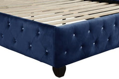 Modern Style Crystal Tufted Queen Velvet Fabric Upholstery Bed Made with Wood in Blue