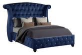 Modern Style Crystal Tufted Queen Velvet Fabric Upholstery Bed Made with Wood in Blue