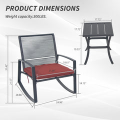 2-person Outdoor Patio Bistro Metal Rocking Conversation Set With Table