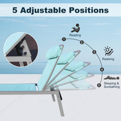 Patio Chaise Lounge Set, 3 Pieces Aluminum Adjustable Pool Lounge Chairs Textilene Sunbathing Recliner with Headrest (Lake Blue,2 Lounge Chairs +1 Table)