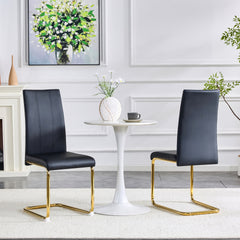 2-Pack Black PU Upholstered Dining Chairs - Modern High-Back Side Chairs with Luxury Gold-Plated Iron Tube Legs for Dining Room, Kitchen & Living Room