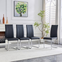 2-Pack Black PU Upholstered Dining Chairs - Modern High-Back Side Chairs with Sturdy Chrome-Plated Iron Tube Legs for Dining Room, Kitchen & Living Room