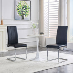2-Pack Black PU Upholstered Dining Chairs - Modern High-Back Side Chairs with Sturdy Chrome-Plated Iron Tube Legs for Dining Room, Kitchen & Living Room
