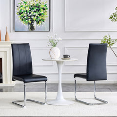 2-Pack Black PU Upholstered Dining Chairs - Modern High-Back Side Chairs with Sturdy Chrome-Plated Iron Tube Legs for Dining Room, Kitchen & Living Room