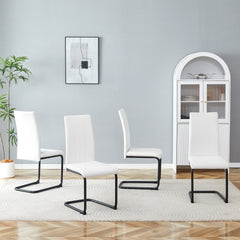 4-Pack White PU Upholstered Dining Chairs - Modern Kitchen Side Chairs with Sturdy Black Powder-Coated Metal Tube Legs, Comfortable High-Back Seating for Dining Room, Kitchen & Living Room