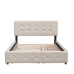 Upholstered Platform Bed with 2 Drawers and 1 Twin XL Trundle, Linen Fabric, Queen Size - Dark Beige(OLD SKU :LP100314AAA)