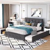 Upholstered Platform Bed with 2 Drawers and 1 Twin XL Trundle, Linen Fabric, Queen Size - Dark Gray(OLD SKU :LP100314AAE)