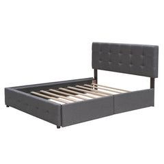 Upholstered Platform Bed with 2 Drawers and 1 Twin XL Trundle, Linen Fabric, Queen Size - Dark Gray(OLD SKU :LP100314AAE)