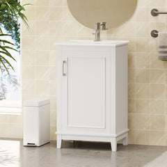 20 Inch Modern Small Bathroom Vanity Cabinet With Ceramic Basin- 20*14.5*33.3 Inches,Ample Storage,1 Soft-Close Door