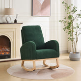 27.2"W Rocking Chair for Nursery, Sherpa Glider Chair with High Back and Side Pocket, Rocking Accent Armchair with Rubber Wood Legs for Living Room/Bedroom.Green