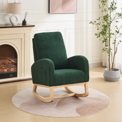 27.2"W Rocking Chair for Nursery, Sherpa Glider Chair with High Back and Side Pocket, Rocking Accent Armchair with Rubber Wood Legs for Living Room/Bedroom.Green