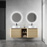 60'' Wall-Mounted Bathroom Vanity With Ceramic Art Sink, and 1-Storage Shelves, Soft-Close Door, KD-Packing, Plywood