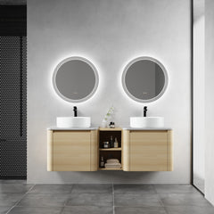 60'' Wall-Mounted Bathroom Vanity With Ceramic Art Sink, and 1-Storage Shelves, Soft-Close Door, KD-Packing, Plywood