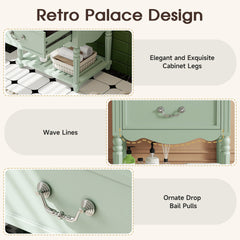 24'' Bathroom Vanity with Ceramic Sink, Bathroom Cabinet with Two Soft-Close Drawers and an Open Shelf, Vintage Elegant Wave Design