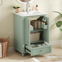 24'' Bathroom Vanity with Ceramic Sink, Bathroom Storage Cabinet with Soft Closing Doors, Bathroom Cabinet with Drawer and Drawer Dividers