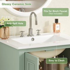 24'' Bathroom Vanity with Ceramic Sink, Bathroom Storage Cabinet with Soft Closing Doors, Bathroom Cabinet with Drawer and Drawer Dividers