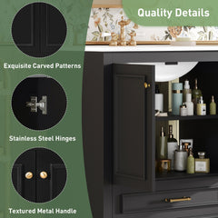 30" Luxurious Bathroom Vanity with Ceramic Sink, Bathroom Vanities Cabinet with 2 large Soft Closing Doors, Solid Wood Frame Bathroom Storage Cabinet