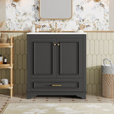 30" Luxurious Bathroom Vanity with Ceramic Sink, Bathroom Vanities Cabinet with 2 large Soft Closing Doors, Solid Wood Frame Bathroom Storage Cabinet