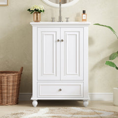24'' Bathroom Vanity with Ceramic Sink, Bathroom Storage Cabinet with Soft Closing Doors, Bathroom Cabinet with Drawer and Drawer Dividers