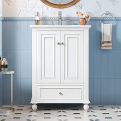 24'' Bathroom Vanity with Ceramic Sink, Bathroom Storage Cabinet with Soft Closing Doors, Bathroom Cabinet with Drawer and Drawer Dividers